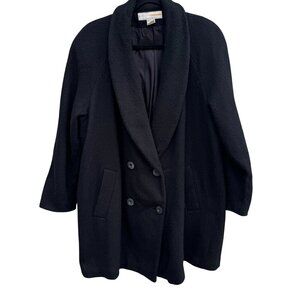 Kathryn Deene Vintage Womens Recycled Wool Black Double-Breasted Dress Coat 14/1